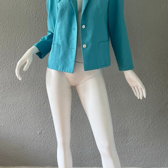 Vintage 70s Aqua Blue AMY ADAMS Boxy Disco Retro Blazer Jacket Top M - Picture 10 of 12